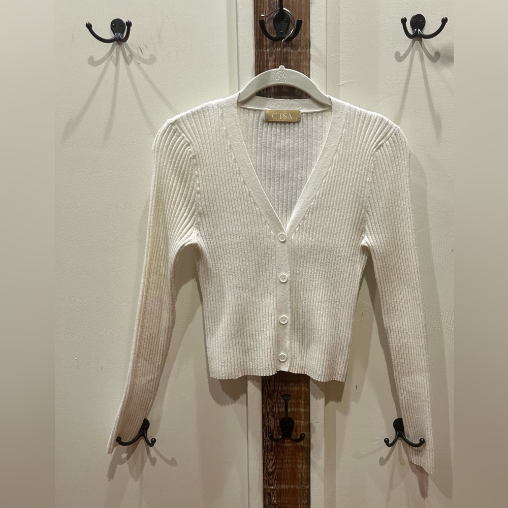 Women's White Ribbed Sweater